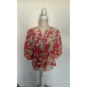 Rose + Olive Pink Floral Crepe High Low Blouse - S